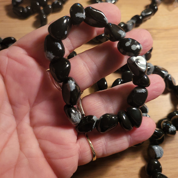 Bracelets - Gemstone - Snowflake Obsidian Nugget bracelet fits up to 7.5 in
