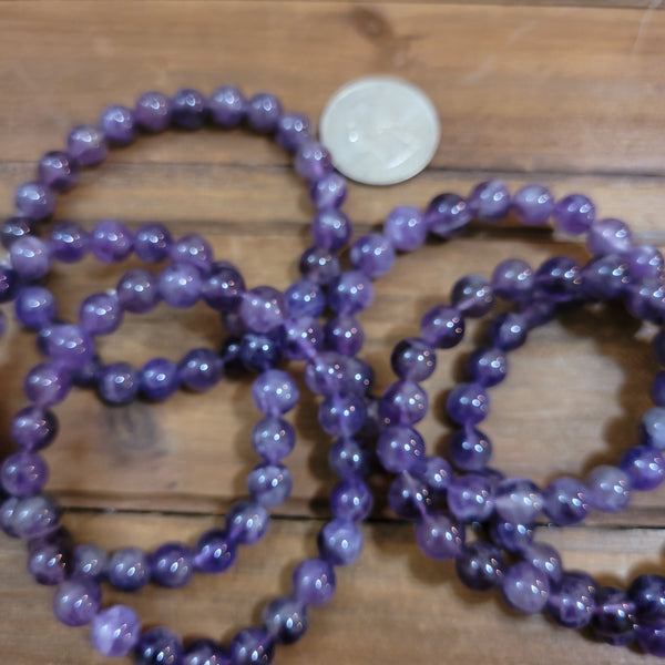 Gemstone Bracelets - Amethyst 8mm Bead Bracelet fits up to 7.5 in