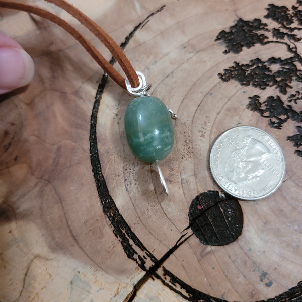 Pendant - Green Aventurine Barrel Bead Pendant with Charm on Suede Cord (handcrafted by Jules)