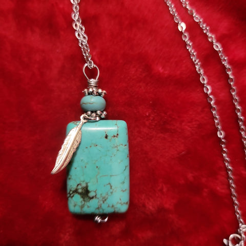 Pendants- Turquoise Pendant handcrafted By Jules on 20 in Stainless Steel Chain
