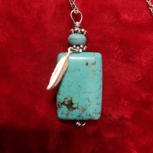 Pendants- Turquoise Pendant handcrafted By Jules on 20 in Stainless Steel Chain