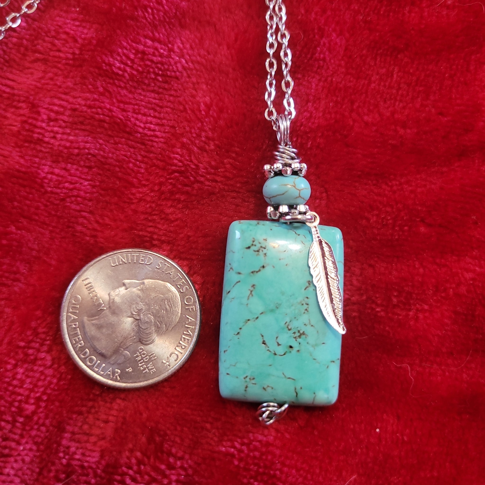 Pendants- Turquoise Pendant handcrafted By Jules on 20 in Stainless Steel Chain TP2