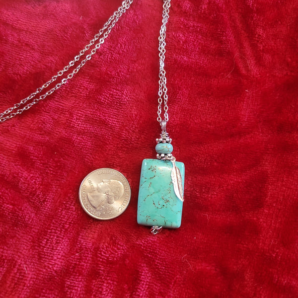 Pendants- Turquoise Pendant handcrafted By Jules on 20 in Stainless Steel Chain TP2