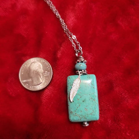 Gemstone Pendants- Turquoise Pendant handcrafted By Jules on 20 in Stainless Steel Chain TP12