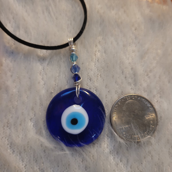 Pendants - Evil Eye Pendant with Czech Glass Beads handwrapped by Jules on silver artistic wire