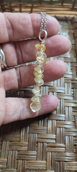 Gemstone Pendants - Citrine Gemstone Chip Handwrapped Pendant by Jules on 20in Stainless Steel Chain