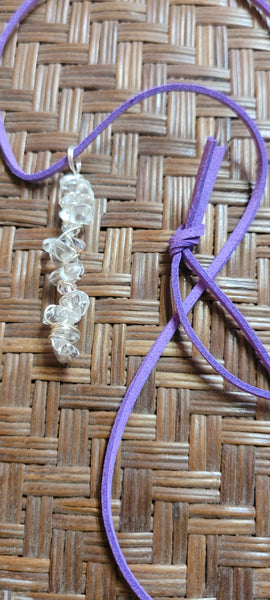Gemstone Pendants- Quartz Gemstone Chip Pendant Hand Wrapped by Jules on 22 in Purple Suede Cord