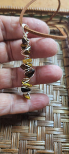 Gemstone Pendants- Tiger Eye Gemstone Pendant Hand Wrapped by Jules on 22 in Brown Suede Cord