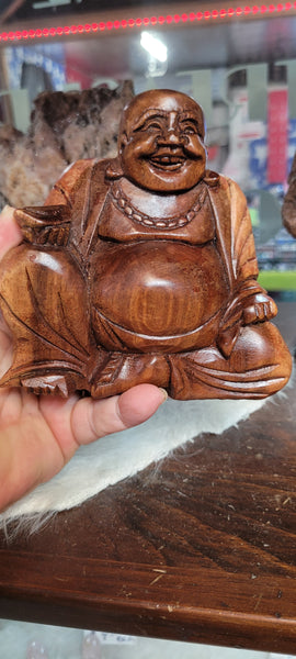 Wooden Carved Laughing Buddha WB1