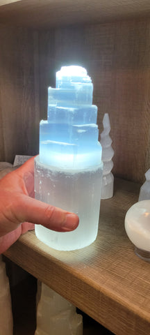 Selenite Skyscraper Lamp with bulb and cord approx 8in