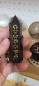 Black Obsidian Point with Engraved Chakra Symbols BC1