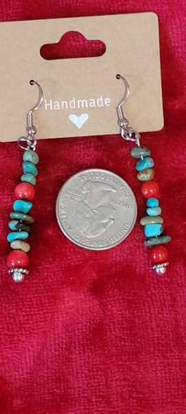 Earrings- Turquoise and Red Coral Earrings handmade by Jules TQ3