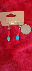 Earrings - Turquoise and Red Coral Earrings handmade by Jules TQ4