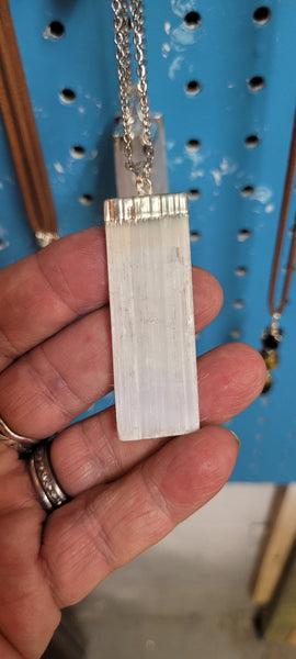 Gemstone Pendants- Selenite Pendant on 20 in Stainless Steel Chain - Random Pull