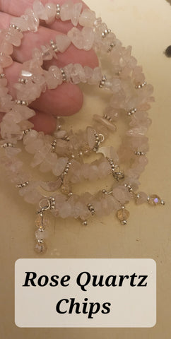 Bracelets- Rose Quartz Chips Memory Wire with Dangles Bracelet- Random Pull- Adjustable Fits 7 in to 8 in