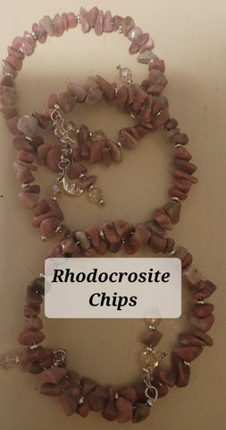 Bracelets- Rhodocrosite Chips Memory Wire with Dangles Bracelet - Random Pull - Adjustable Fits 7 in to 8 in