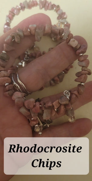 Bracelets- Rhodocrosite Chips Memory Wire with Dangles Bracelet - Random Pull - Adjustable Fits 7 in to 8 in