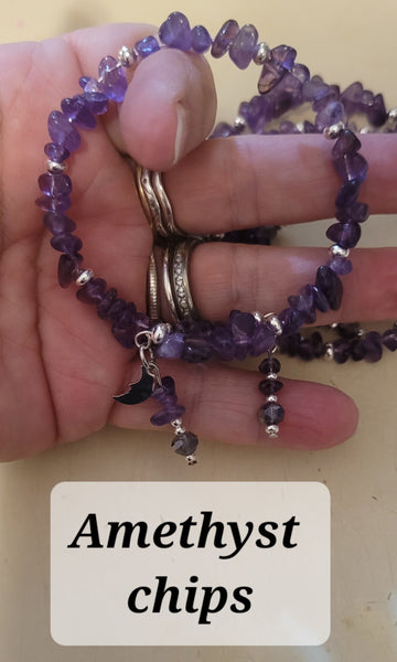 Bracelets- Amethyst Chips Memory Wire with Dangles Bracelet- Random Pull - Adjustable Fits 7 in to 8 in