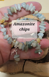 Bracelets- Amazonite Chip Memory Wire with Dangles Bracelet- Random Pull - Adjustable Fits 7 in to 8 in