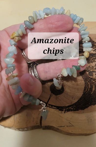 Bracelets- Amazonite Chip Memory Wire with Dangles Bracelet- Random Pull - Adjustable Fits 7 in to 8 in