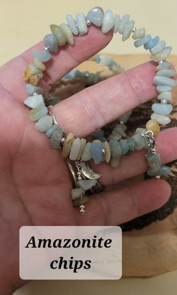 Bracelets- Amazonite Chip Memory Wire with Dangles Bracelet- Random Pull - Adjustable Fits 7 in to 8 in