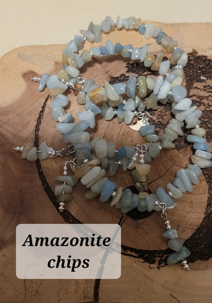 Bracelets- Amazonite Chip Memory Wire with Dangles Bracelet- Random Pull - Adjustable Fits 7 in to 8 in