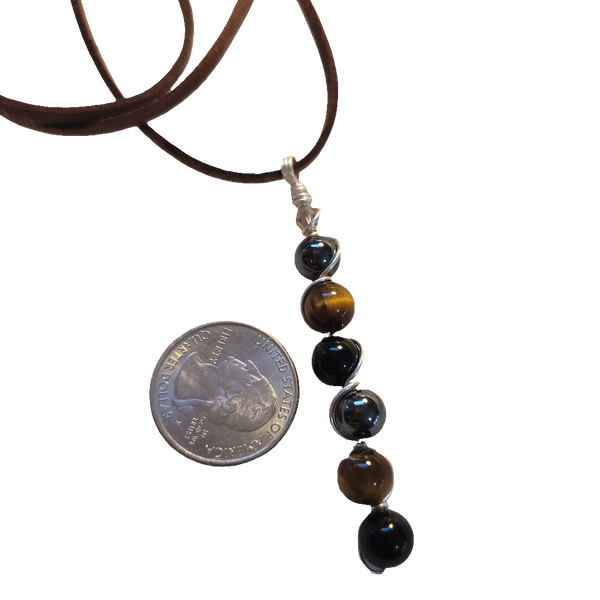 Gemstone Pendant- Triple Protection Pendant on Suede Cord * Hand Wrapped by Jules