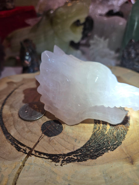 Carvings - Wolf Head Carving Rose Quartz WH2