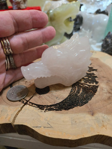 Carvings - Wolf Head Carving Rose Quartz WH2