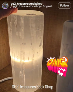 Selenite Cylinder Lamp 8in-  comes with Cord & Bulb