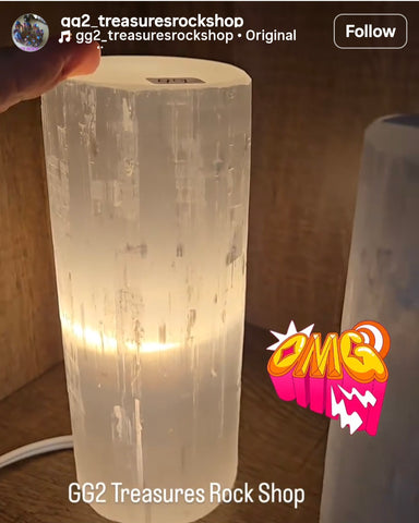 Selenite Cylinder Lamp 8in-  comes with Cord & Bulb