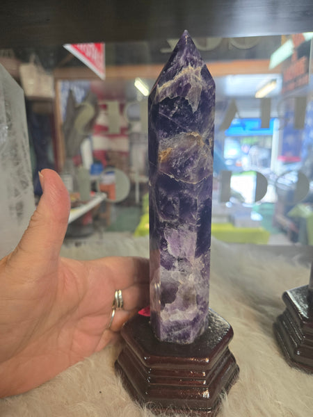 Dream Amethyst Tower in Wooden Base