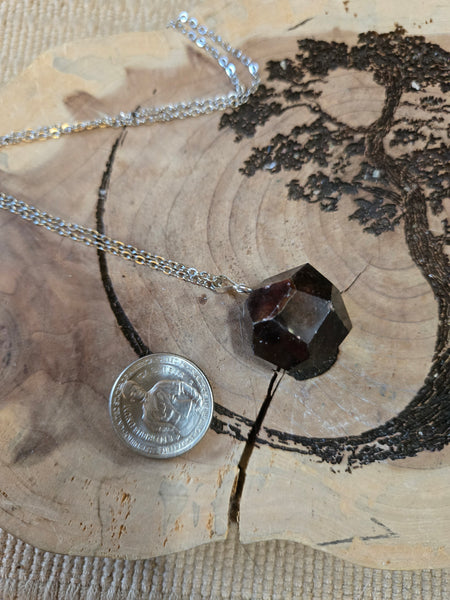 Gemstone Pendants- Almandine Faceted Garnet Pendant with 20 in Stainless Steel Chain- Random Pull