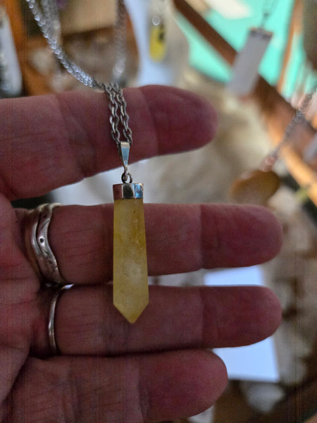 Gemstone Pendants- Brucite Gemstone Pendant on a 20 in Stainless Steel Chain - Random  Pull