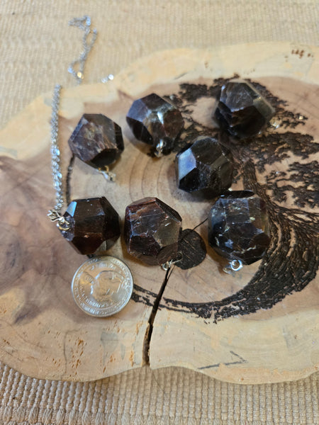 Gemstone Pendants- Almandine Faceted Garnet Pendant with 20 in Stainless Steel Chain- Random Pull