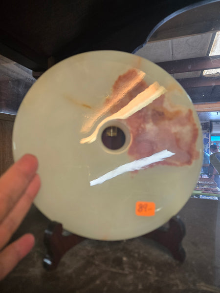 Green Onyx Disc - Large - with Wooden Stand