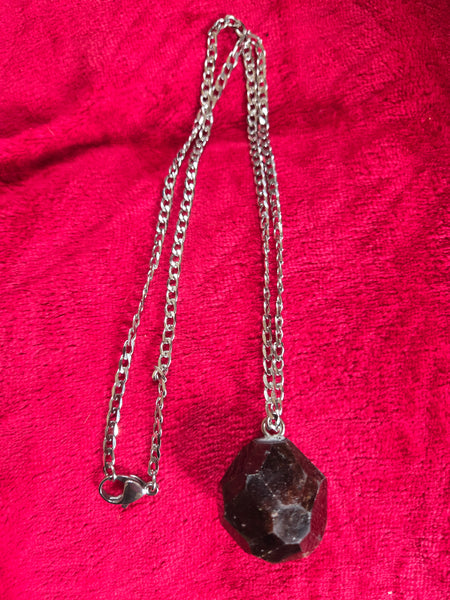 Gemstone Pendants - Almandine Faceted Garnet Pendant on 22IN Stainless Steel Chain - Random Pull * Limited Quantities *