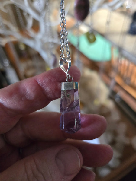 Gemstone Pendants- Flourite Gemstone Pendant on a 20in Stainless Steel Chain - Random Pull