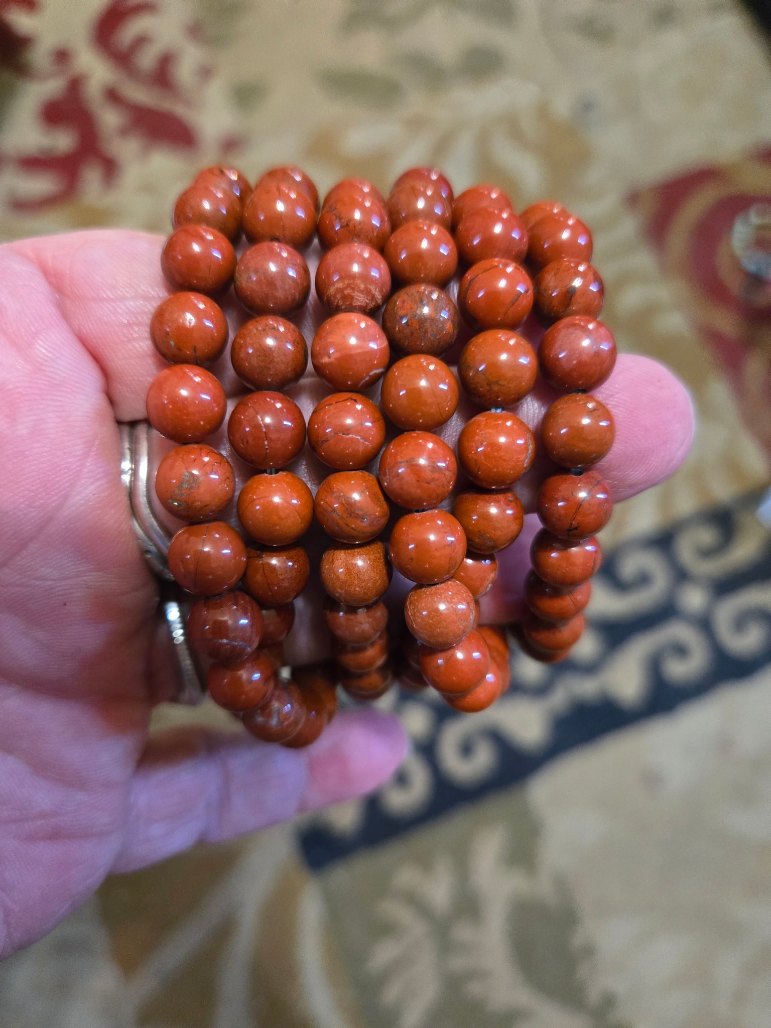 Gemstone Bracelets - Red Jasper 8mm Bead Bracelet