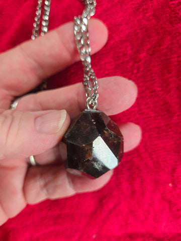 Gemstone Pendants - Almandine Faceted Garnet Pendant on 22IN Stainless Steel Chain - Random Pull * Limited Quantities *