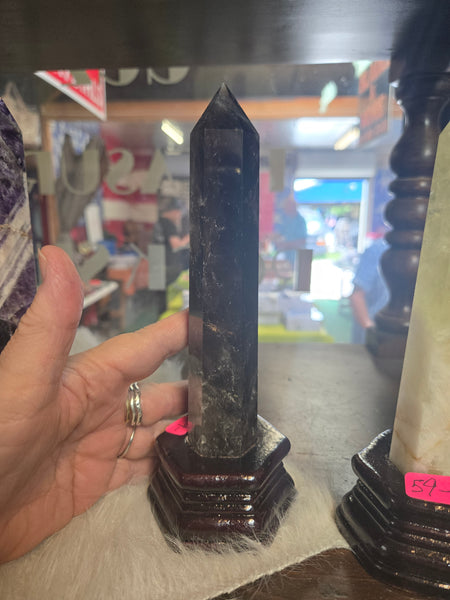 Smokey Quartz Tower in Wooden Base