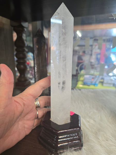 Quartz Tower in Wooden Base