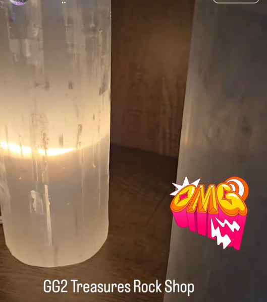 Selenite Cylinder Lamp 8in-  comes with Cord & Bulb