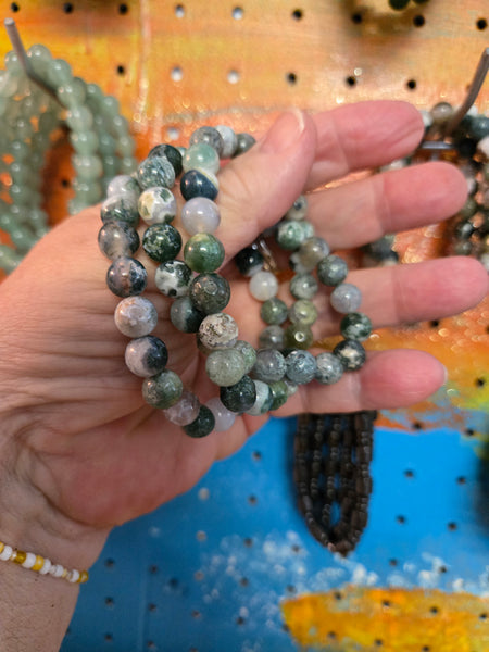 Gemstone Bead Bracelets- Moss Agate 8mm Bead Bracelet Fits up to 7.5 in