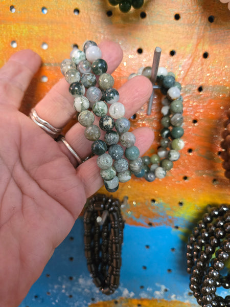 Gemstone Bead Bracelets- Moss Agate 8mm Bead Bracelet Fits up to 7.5 in