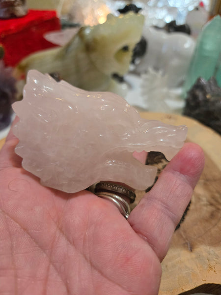 Carvings - Wolf Head Carving Rose Quartz WH2