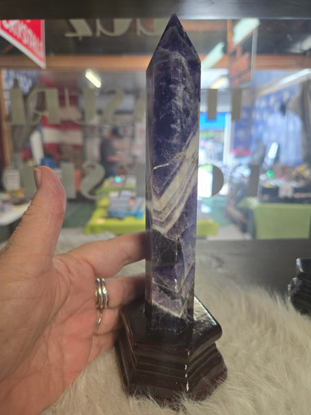 Dream Amethyst Tower in Wooden Base