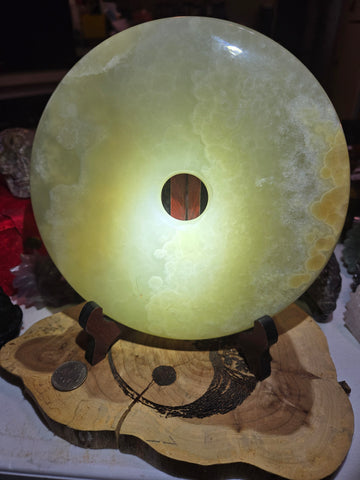 Carvings - Green Onyx Donut on Wooden Stand GO1