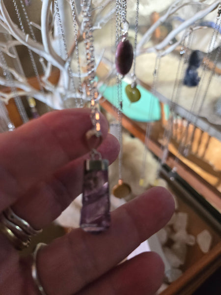 Gemstone Pendants- Flourite Gemstone Pendant on a 20in Stainless Steel Chain - Random Pull