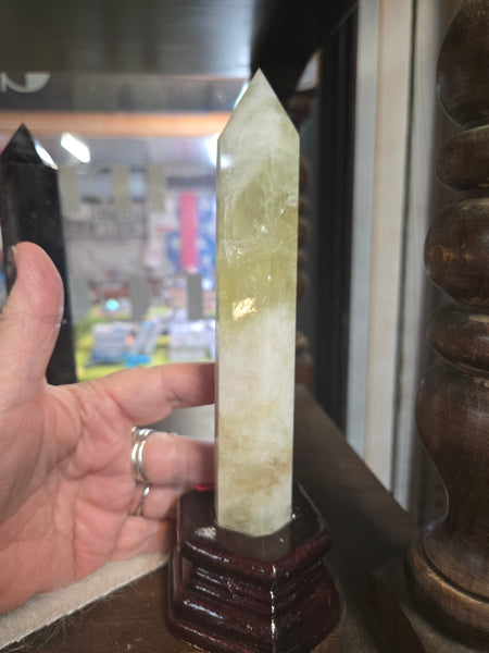 Citrine Tower in Wooden Base
